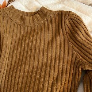 Wayf Women’s S Caramel Brown Sweater Grandpacore Ribbed Sleeve Neutral Workwear